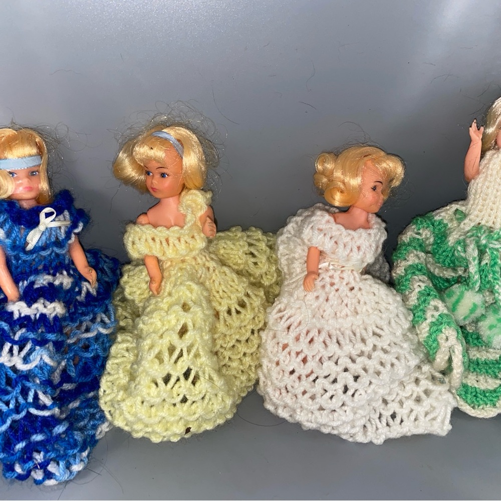 Source Unknown Dolls with Colorful Crochet Dresses